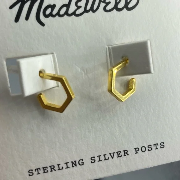 Madewell | Hexagon Mini Hoop Earrings In Vintage Gold New - Picture 8 of 9